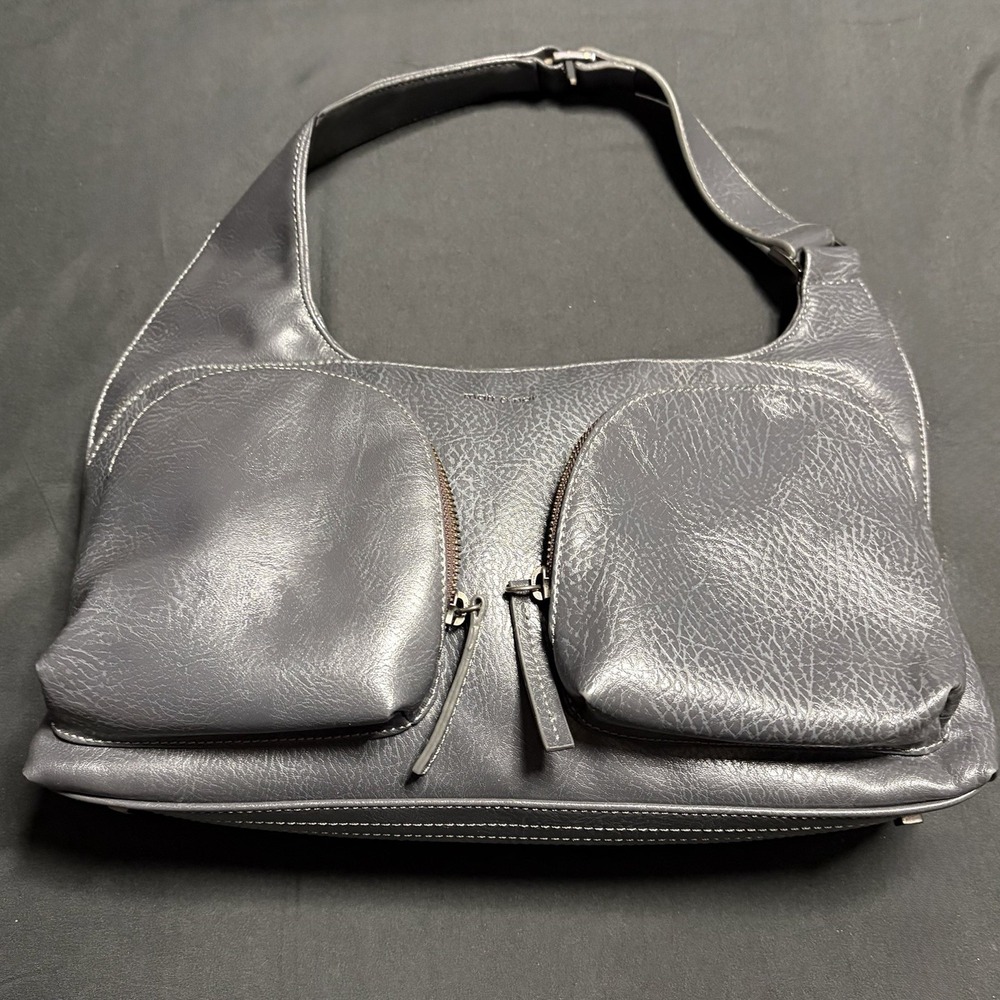 Matt & Nat Grey Vegan Leather Hobo Underarm Bag Front Pockets 80s 90s Y2K Retro
